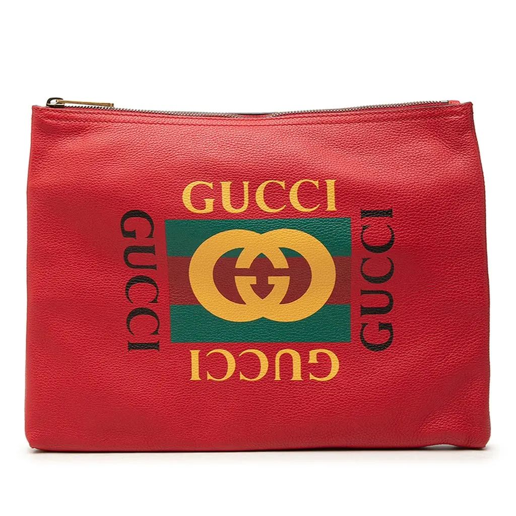 Gucci Medium Calfskin Logo Portfolio Clutch Red Leather Very good - Front View