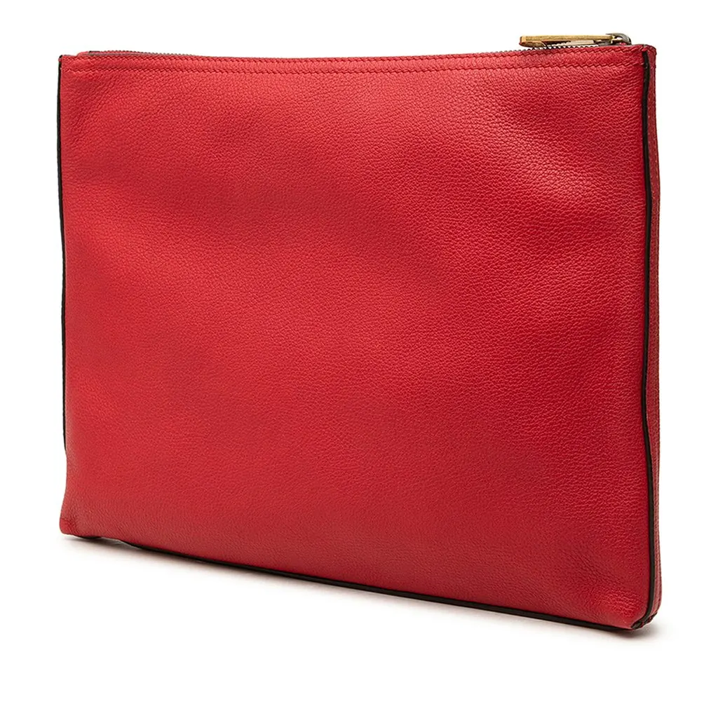 Gucci Medium Calfskin Logo Portfolio Clutch Red Leather Very good - Back View