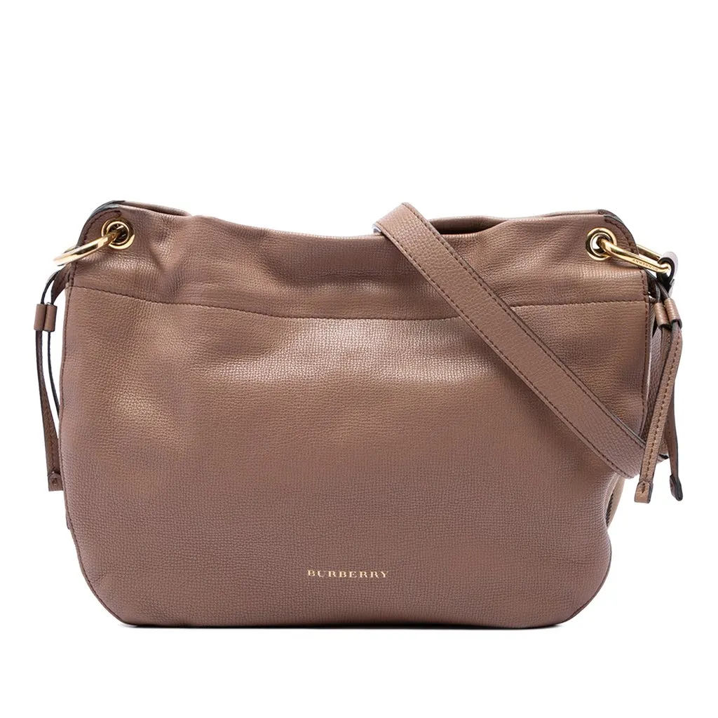 Burberry Small Grained Calfskin and House Check Canvas Bingley Crossbody Brown Leather Good - Front View