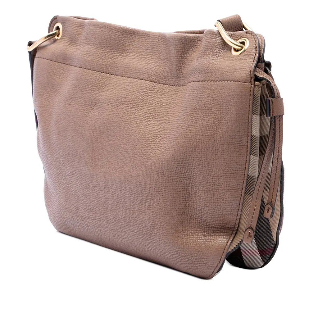 Burberry Small Grained Calfskin and House Check Canvas Bingley Crossbody Brown Leather Good - Back View