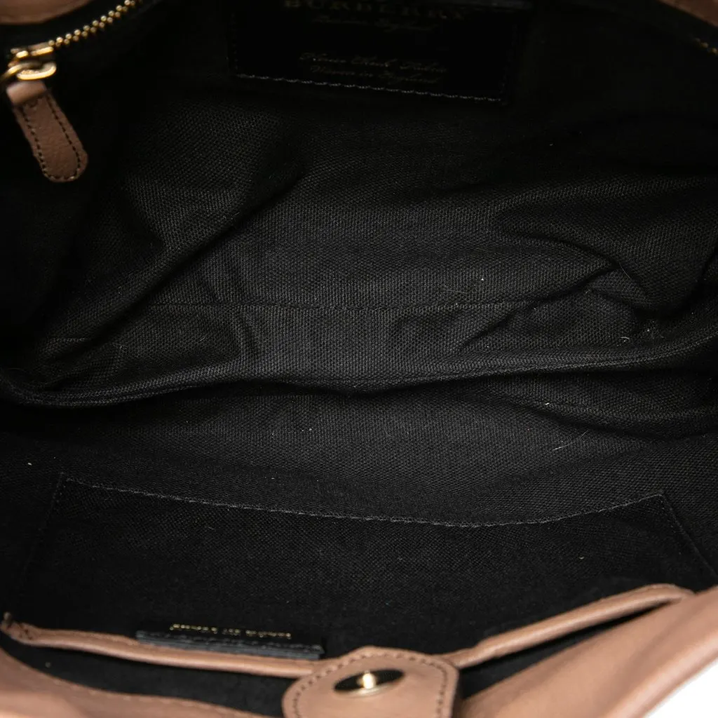 Burberry Small Grained Calfskin and House Check Canvas Bingley Crossbody Brown Leather Good - Model View