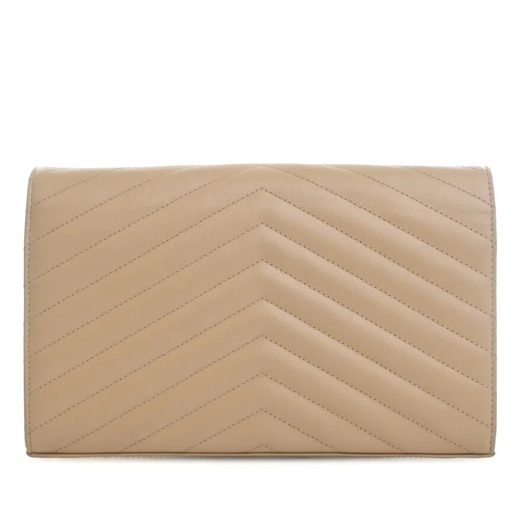 Saint Laurent Grain De Poudre Chevron Classic Cassandre Chain Wallet Beige Leather Very good - Back View