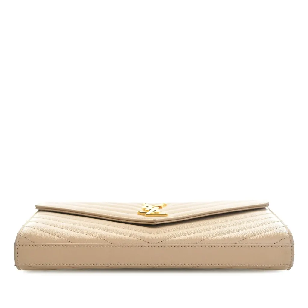Saint Laurent Grain De Poudre Chevron Classic Cassandre Chain Wallet Beige Leather Very good - Inside View