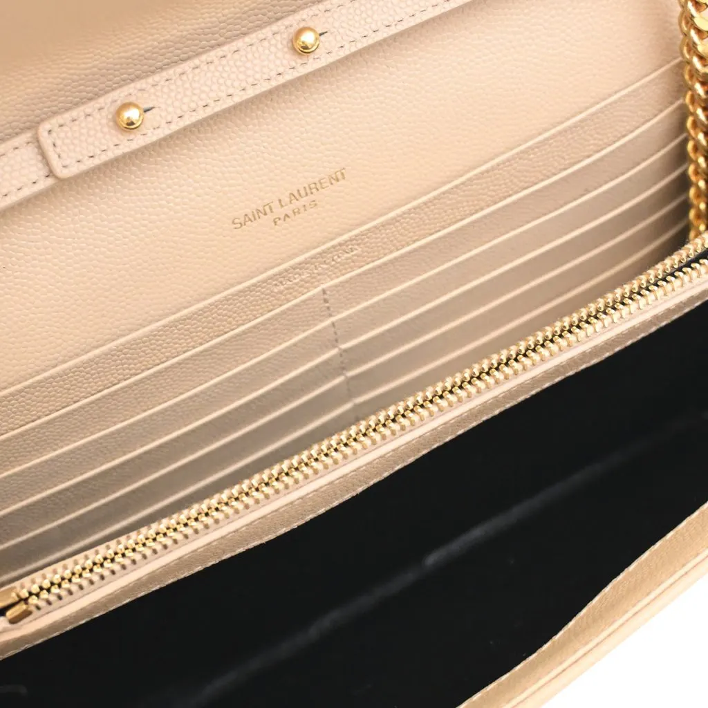 Saint Laurent Grain De Poudre Chevron Classic Cassandre Chain Wallet Beige Leather Very good - Model View