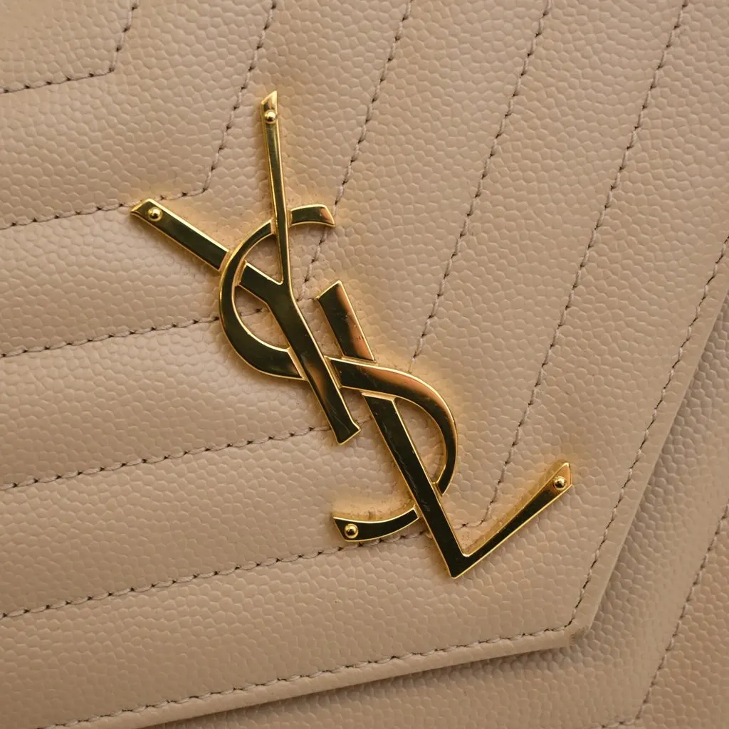 Saint Laurent Grain De Poudre Chevron Classic Cassandre Chain Wallet Beige Leather Very good - Box View