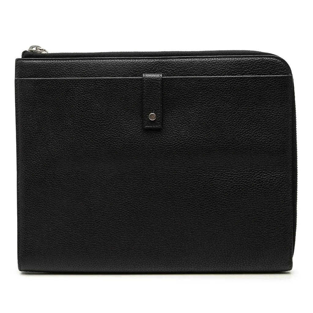 Saint Laurent Grained Calfskin Classic Zip Around Snap Clutch Black Leather Very good - Front View