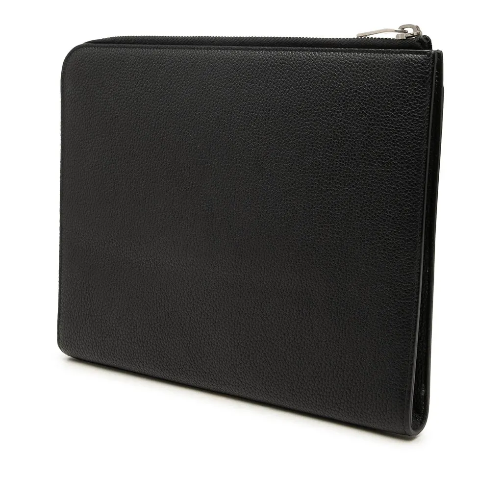 Saint Laurent Grained Calfskin Classic Zip Around Snap Clutch Black Leather Very good - Back View