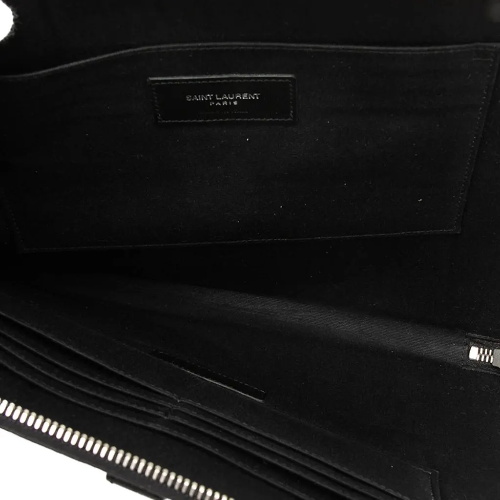 Saint Laurent Grained Calfskin Classic Zip Around Snap Clutch Black Leather Very good - Model View