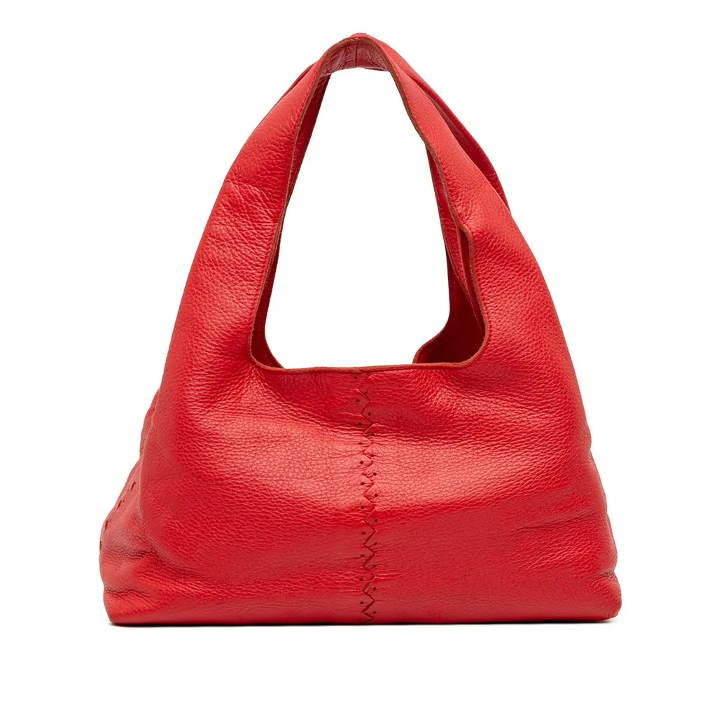 Bottega Veneta Perforated Cervo Stitched Shoulder Bag Red Leather Good - Front View