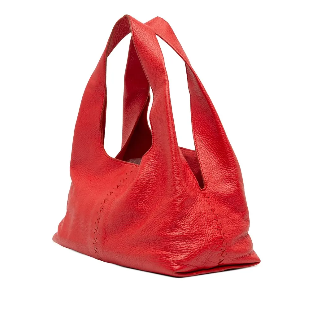 Bottega Veneta Perforated Cervo Stitched Shoulder Bag Red Leather Good - Back View