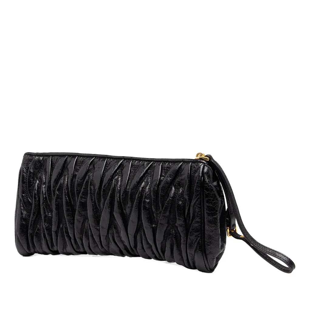 Miu Miu Matelasse Nappa Lux Wristlet Clutch Black Leather Good - Back View