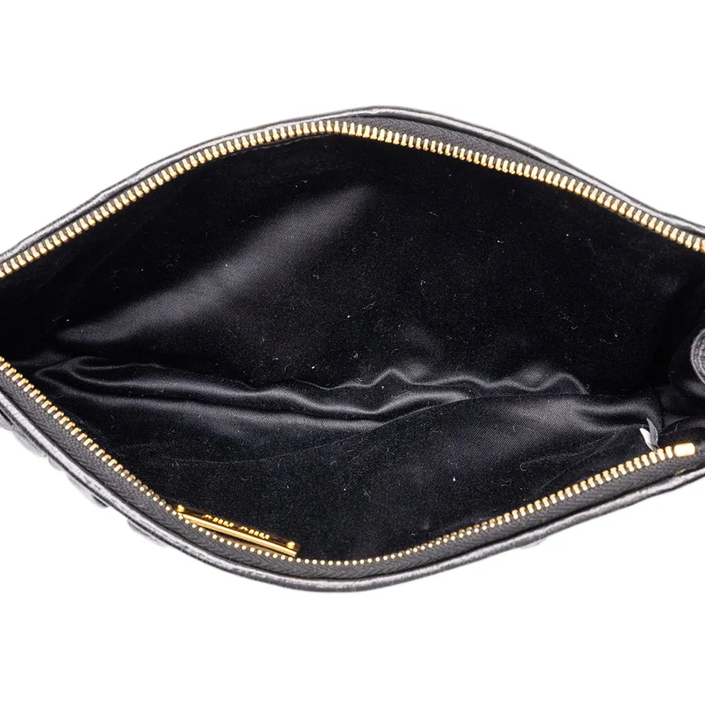Miu Miu Matelasse Nappa Lux Wristlet Clutch Black Leather Good - Model View