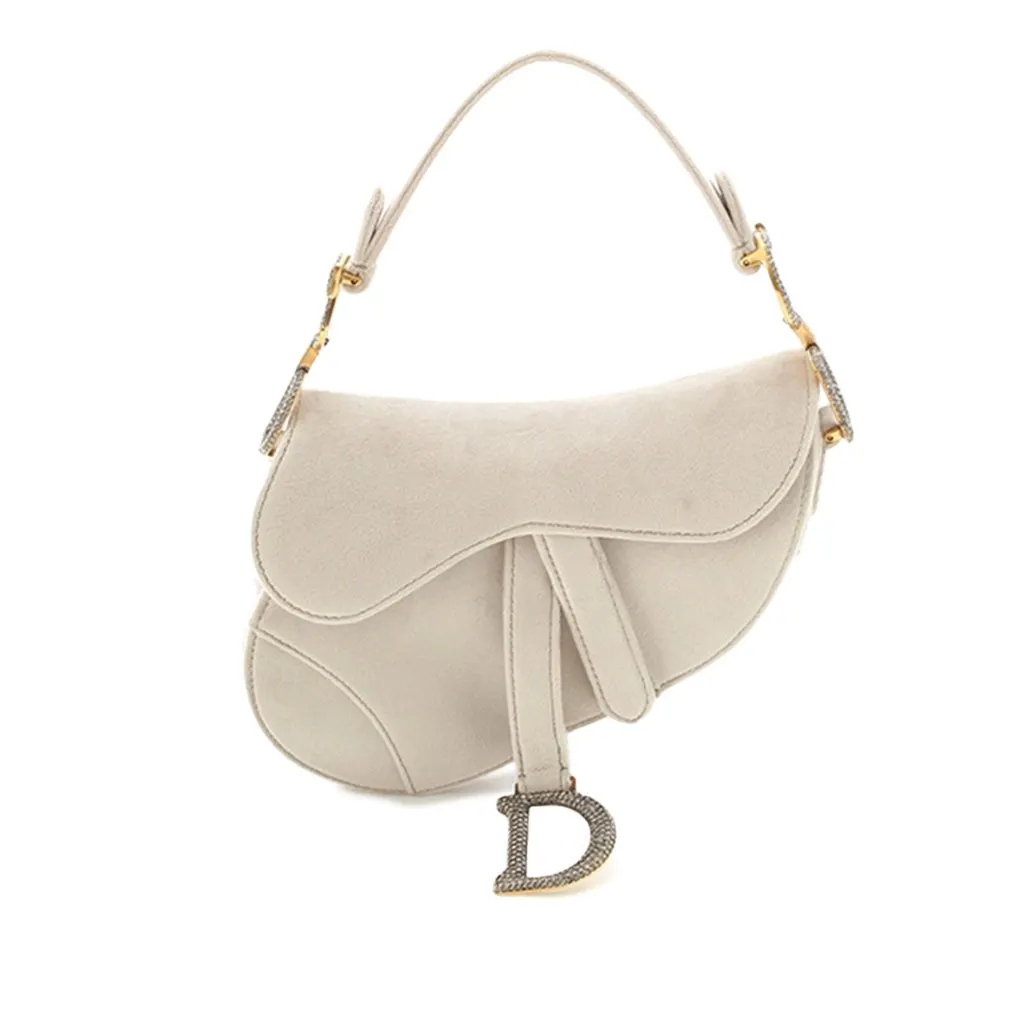 Dior Mini Velvet Crystal Embellished Hardware Saddle Bag MultiColor Very good - Front View