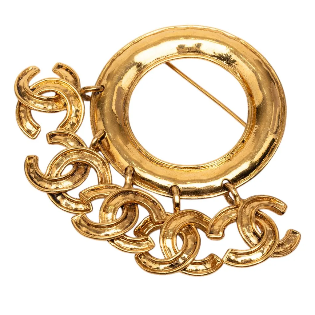 Chanel CC Gold Plated Five Charm Ring Brooch Gold Metal Very good - Front View