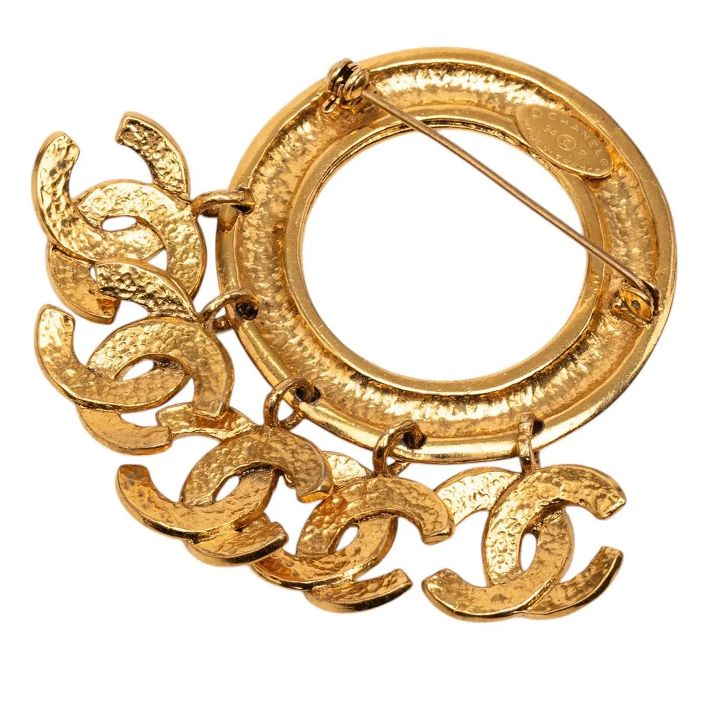 Chanel CC Gold Plated Five Charm Ring Brooch Gold Metal Very good - Back View
