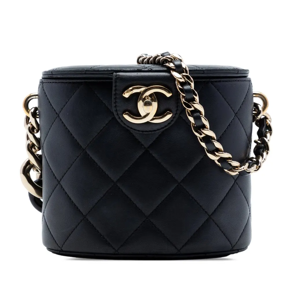 Chanel CC Lambskin Elegant Chain Vanity Case Black Leather Very good - Front View