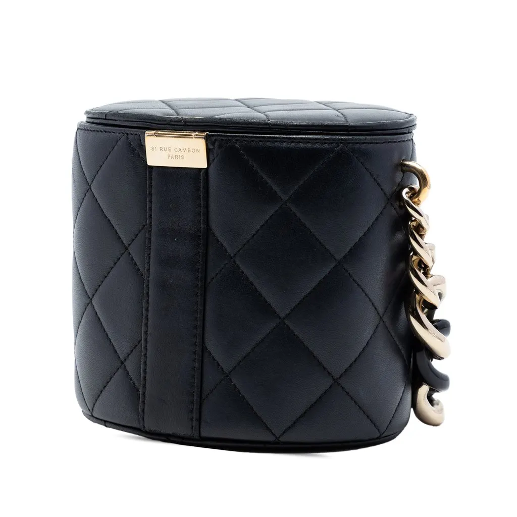 Chanel CC Lambskin Elegant Chain Vanity Case Black Leather Very good - Back View