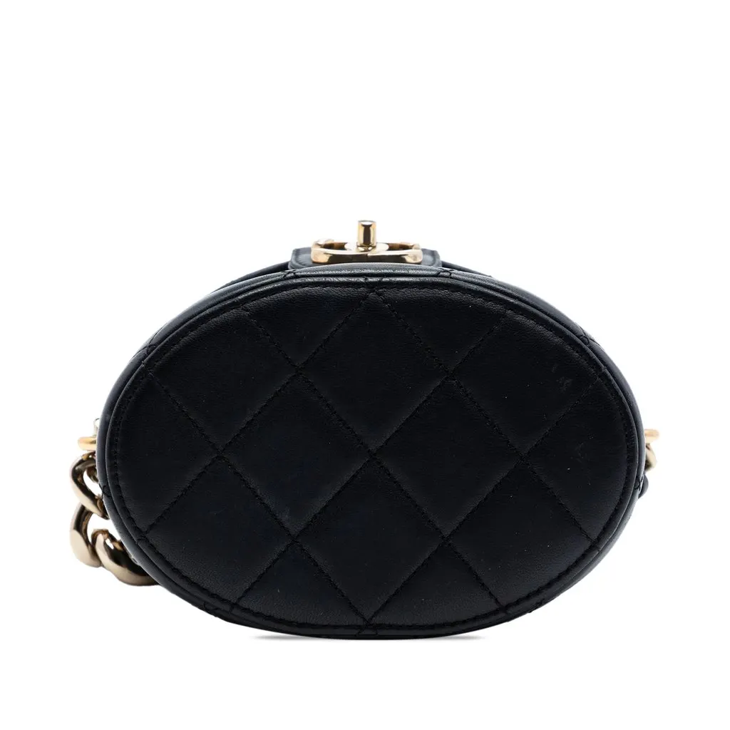 Chanel CC Lambskin Elegant Chain Vanity Case Black Leather Very good - Inside View