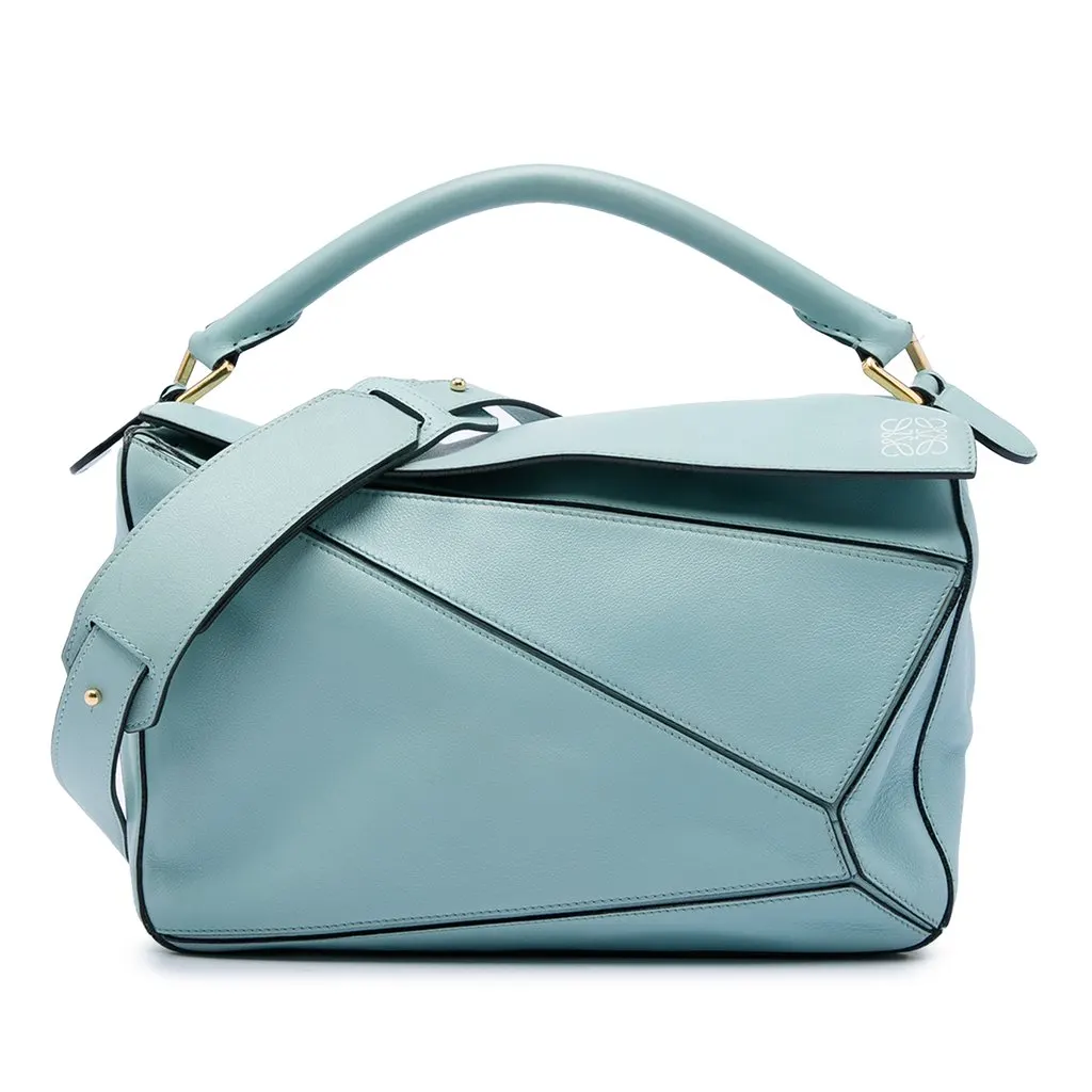 LOEWE Medium Calfskin Puzzle Satchel Blue Leather Very good - Front View