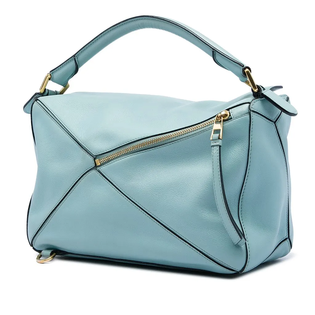 LOEWE Medium Calfskin Puzzle Satchel Blue Leather Very good - Back View