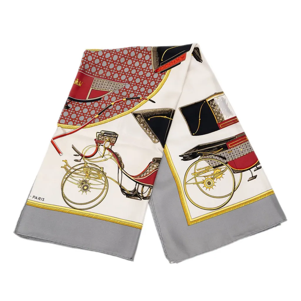 Hermès Les Voitures A Transformation Silk Scarf 90 White Silk Very good - Front View