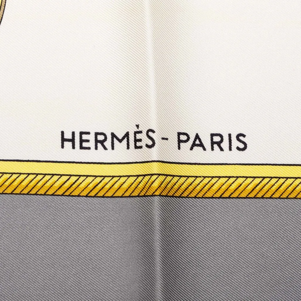 Hermès Les Voitures A Transformation Silk Scarf 90 White Silk Very good - Inside View