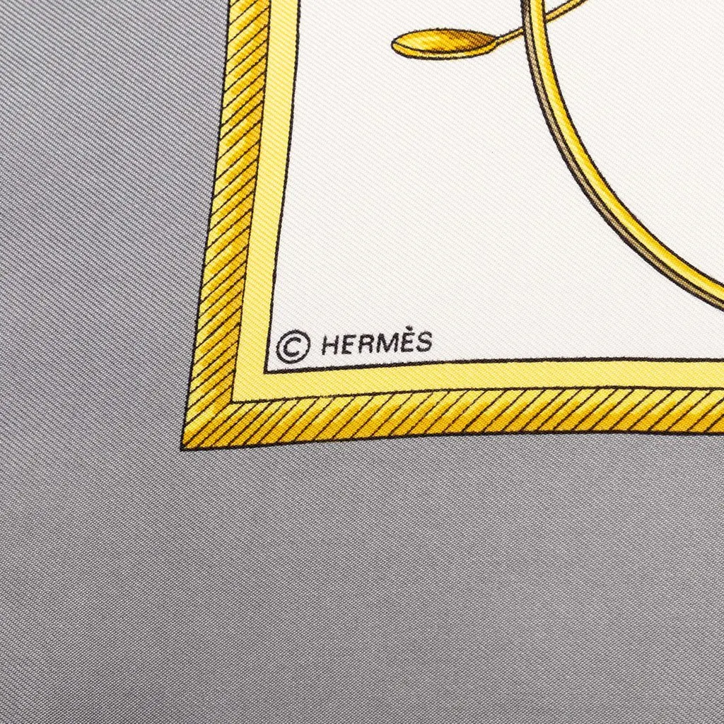 Hermès Les Voitures A Transformation Silk Scarf 90 White Silk Very good - Model View