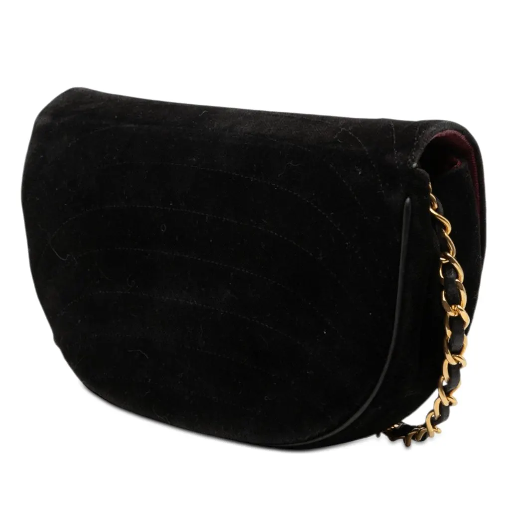 Chanel CC Quilted Velvet Half Moon Flap Black Very good - Back View