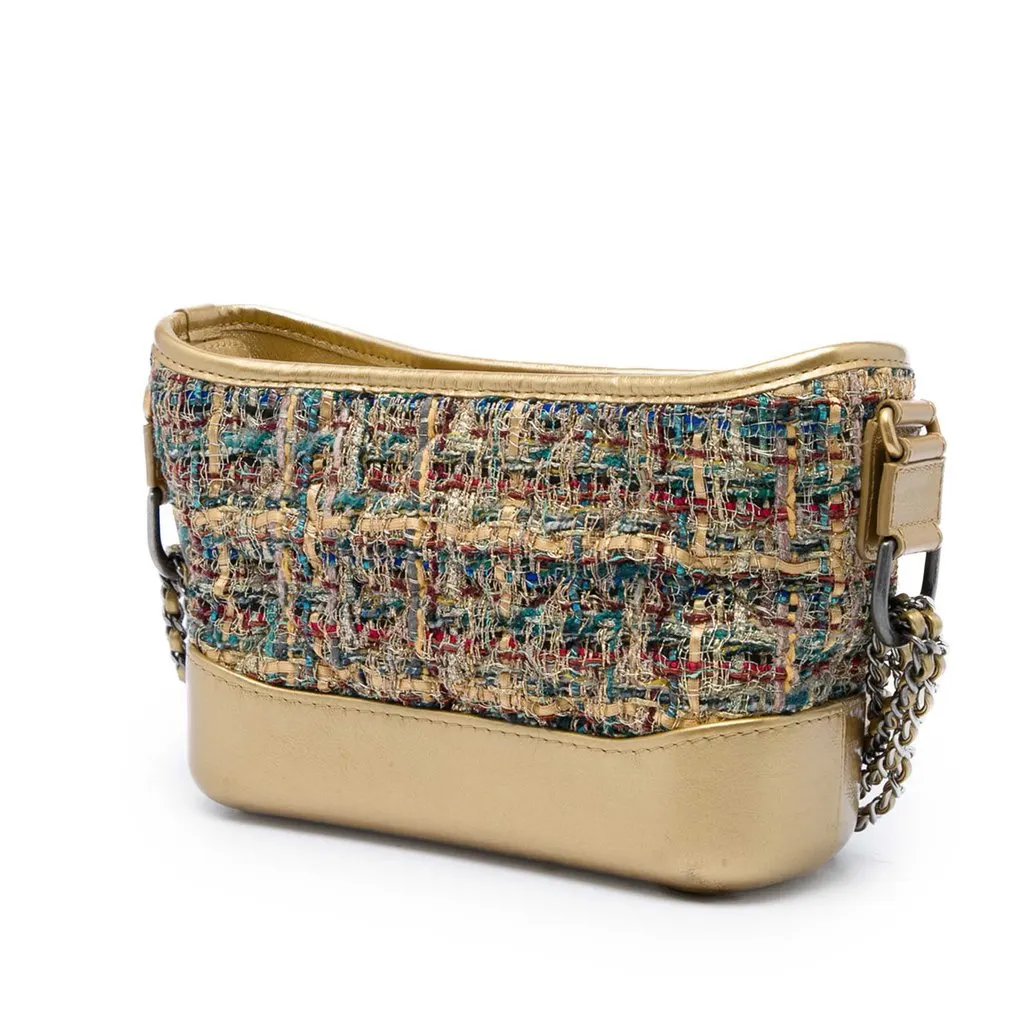 Chanel Small Tweed and Metallic Calfskin Gabrielle Crossbody Gold Tweed Good - Back View