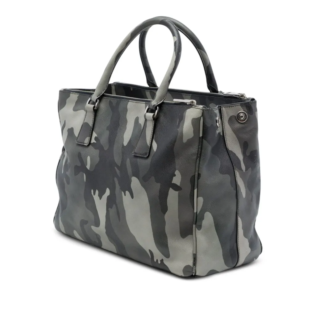 Prada Medium Saffiano Lux Camouflage Galleria Double Zip Satchel Grey Leather Very good - Back View