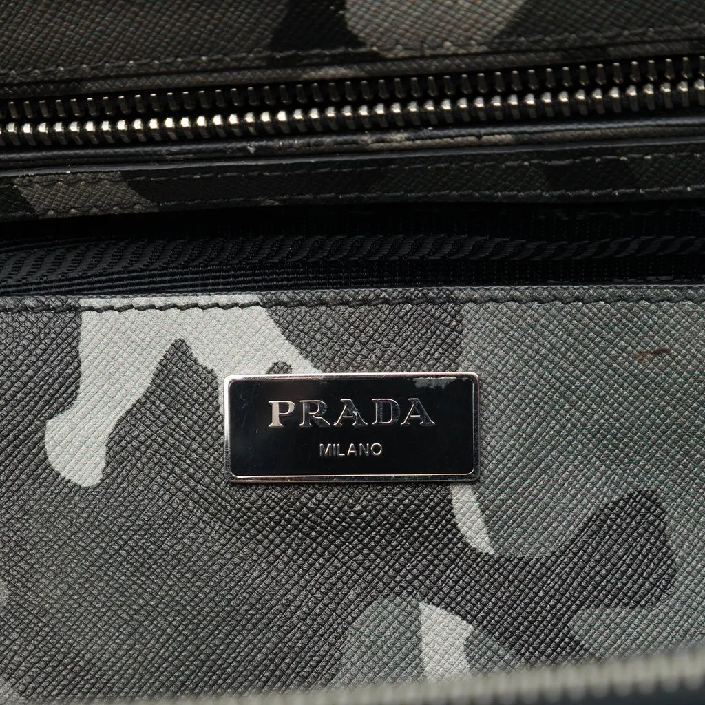 Prada Medium Saffiano Lux Camouflage Galleria Double Zip Satchel Grey Leather Very good - Box View