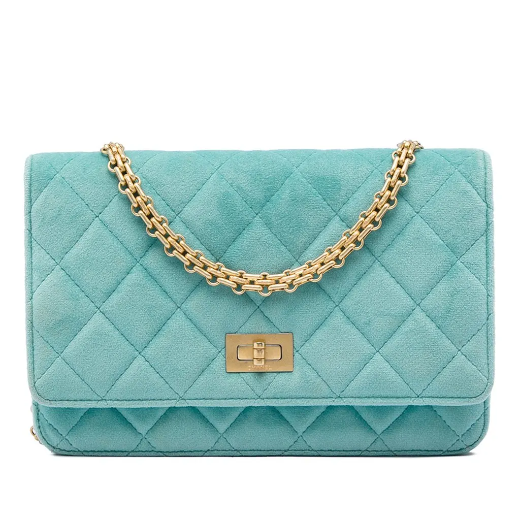 Chanel Quilted Velvet Reissue 2.55 Wallet on Chain Blue Velvet Very good - Front View