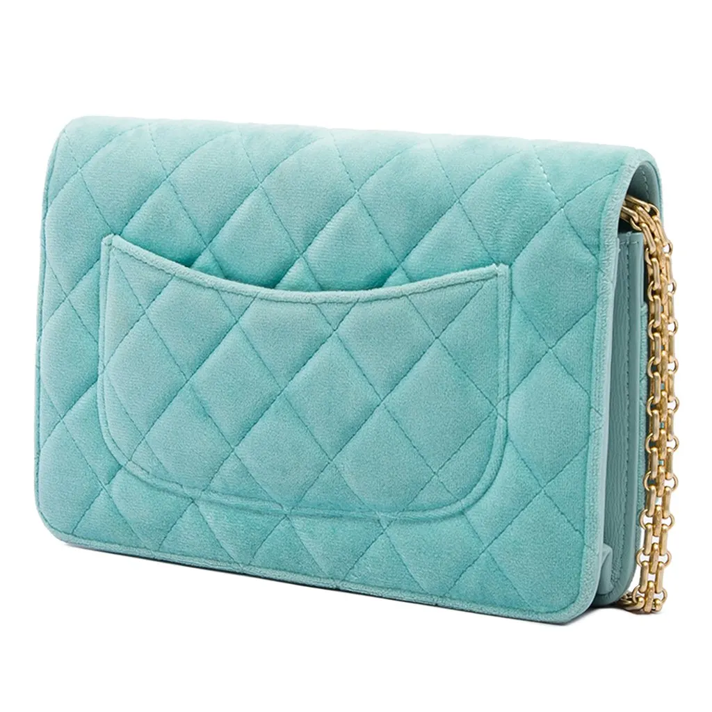 Chanel Quilted Velvet Reissue 2.55 Wallet on Chain Blue Velvet Very good - Back View