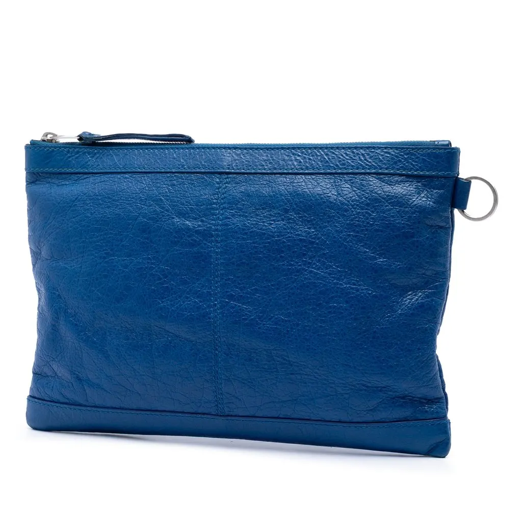Balenciaga Lambskin Motocross Classic Clip M Clutch Blue Leather Very good - Back View