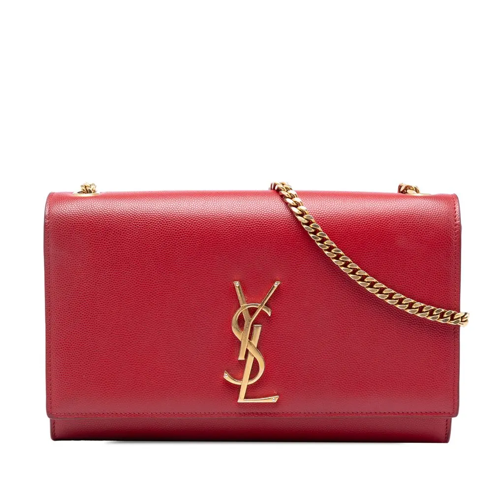 Saint Laurent Medium Grain De Poudre Monogram Kate Crossbody Red Leather Very good - Front View