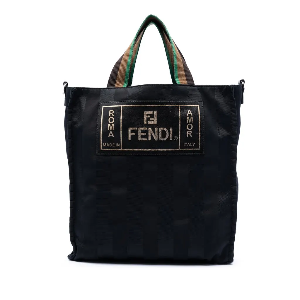 Fendi Pequin Nylon Roma Amor Tote Black Very good - Front View