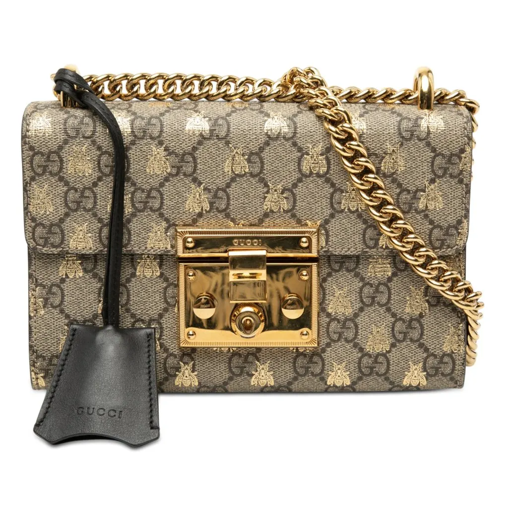 Gucci Small GG Supreme Bee Padlock Crossbody Beige Very good - Front View