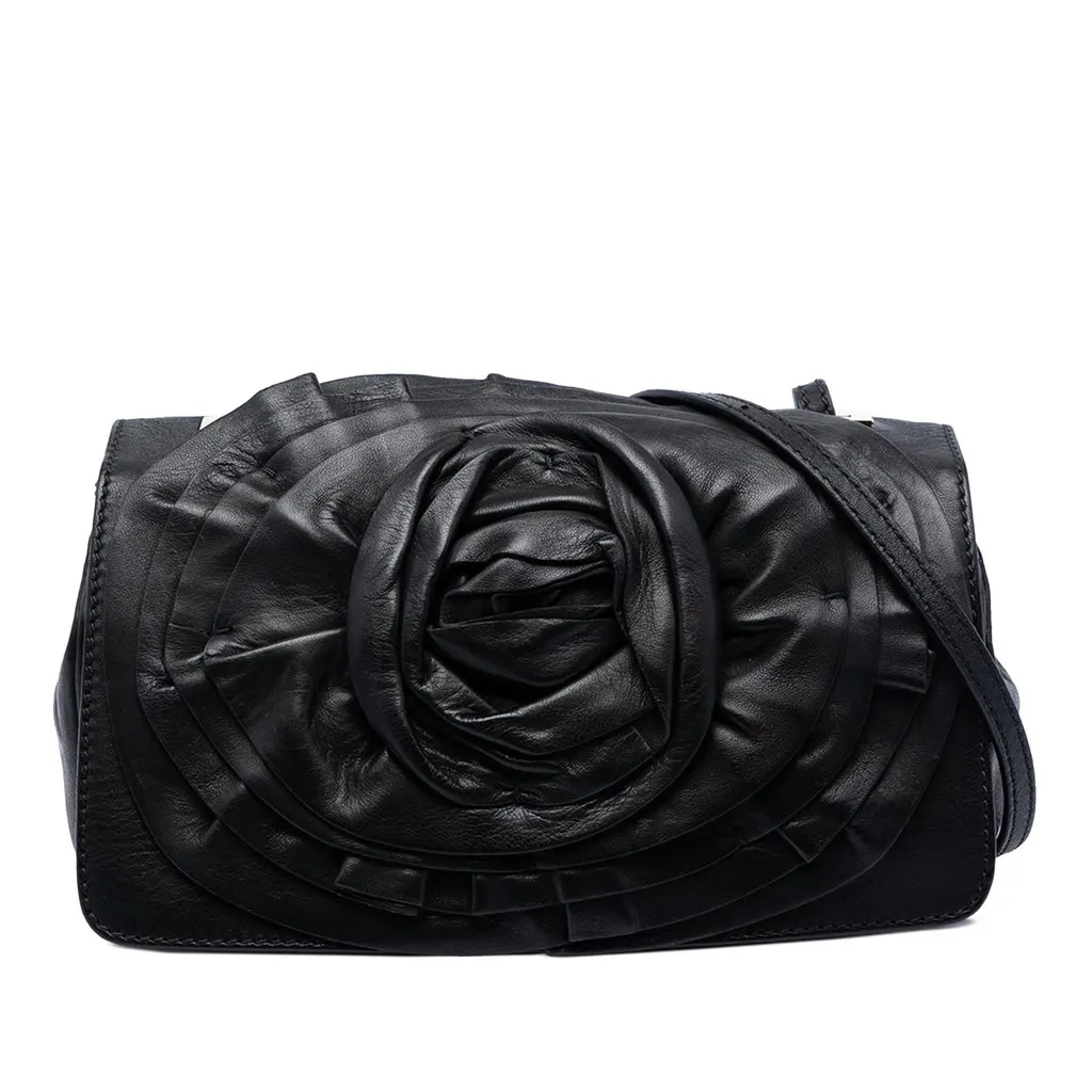 Valentino Nappa Petale Rose Shoulder Bag Black Leather Very good - Front View