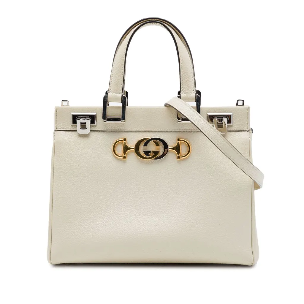 Gucci Small Grained Calfskin Zumi Top Handle Bag White Leather Good - Front View