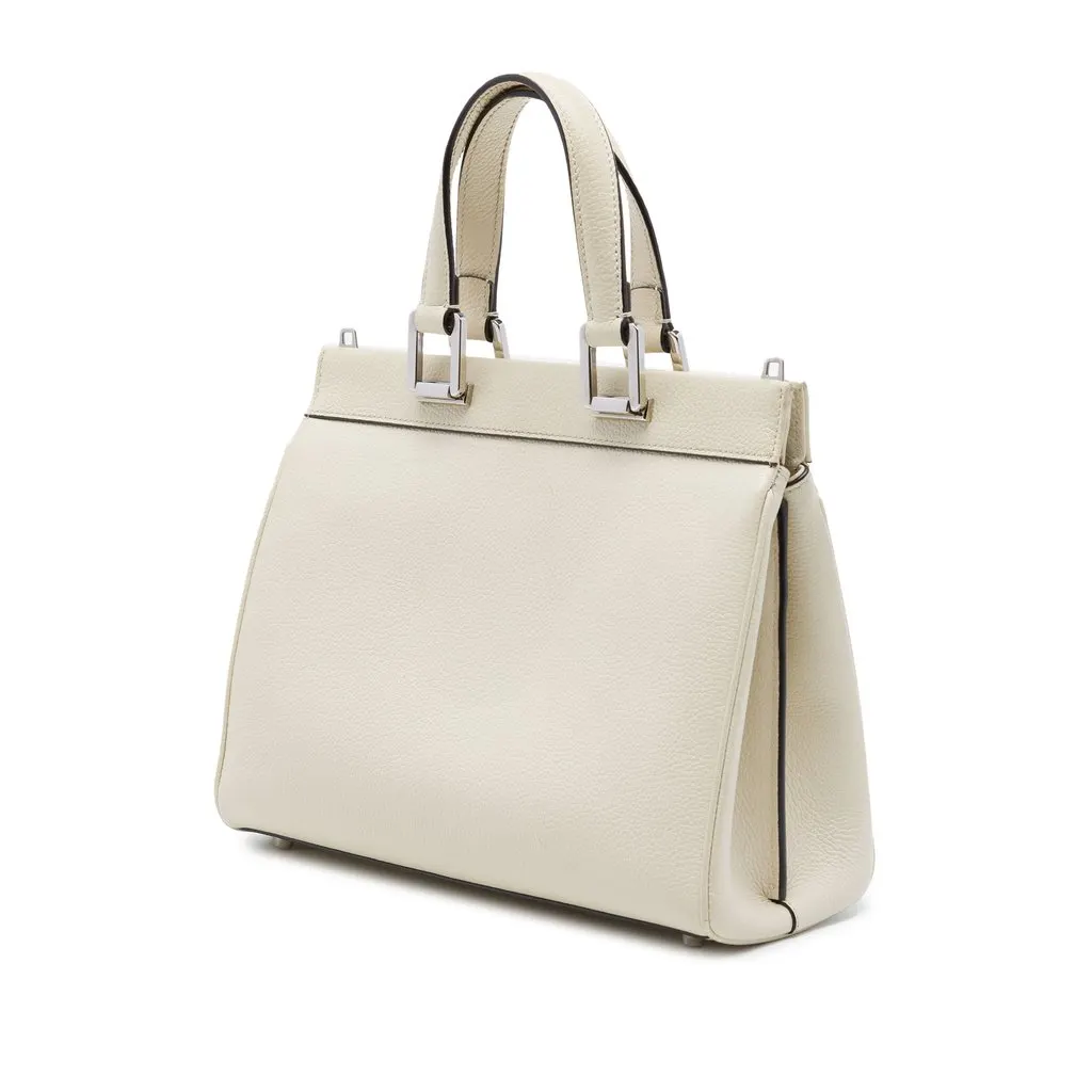 Gucci Small Grained Calfskin Zumi Top Handle Bag White Leather Good - Back View