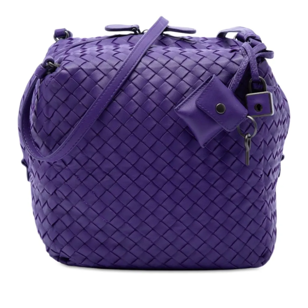 Bottega Veneta Nappa Intrecciato Cube Crossbody Purple Leather Good - Front View