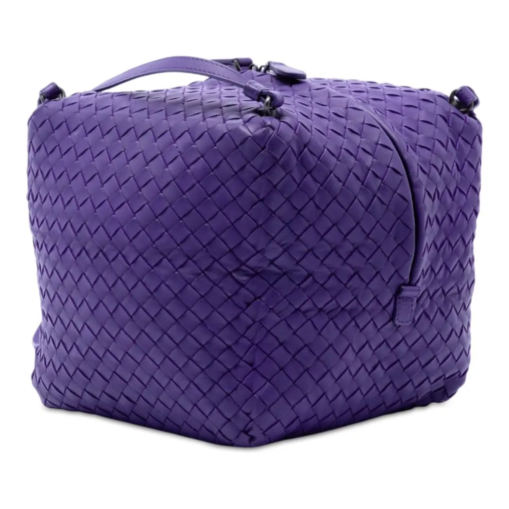 Bottega Veneta Nappa Intrecciato Cube Crossbody Purple Leather Good - Back View