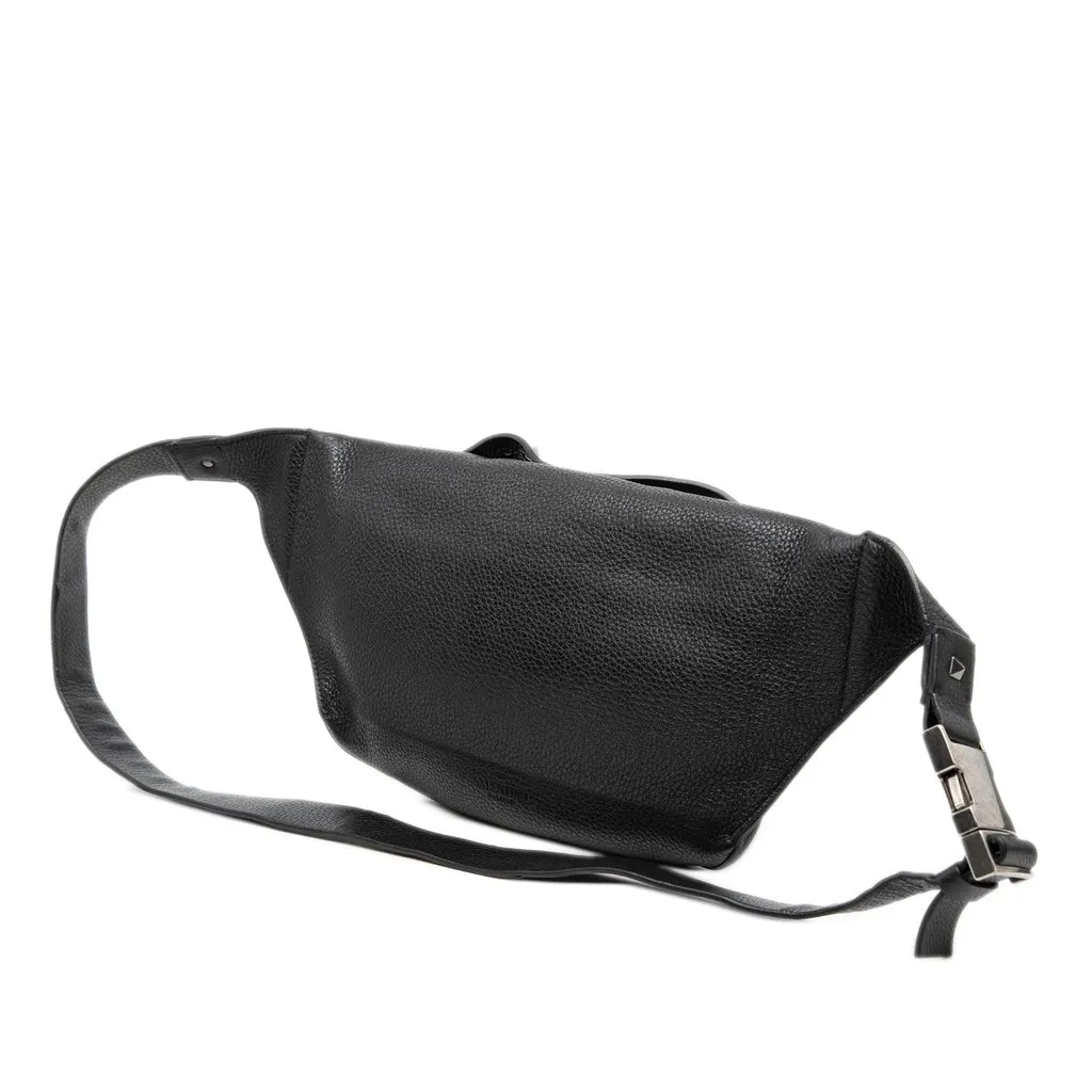 Valentino Pebbled Calfskin Rockstud Belt Bag Black Leather Very good - Back View