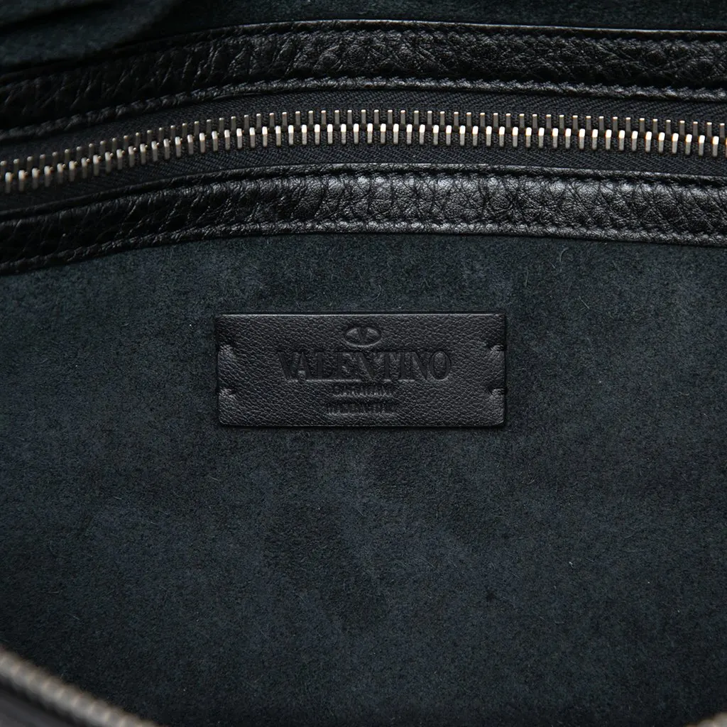 Valentino Pebbled Calfskin Rockstud Belt Bag Black Leather Very good - Box View