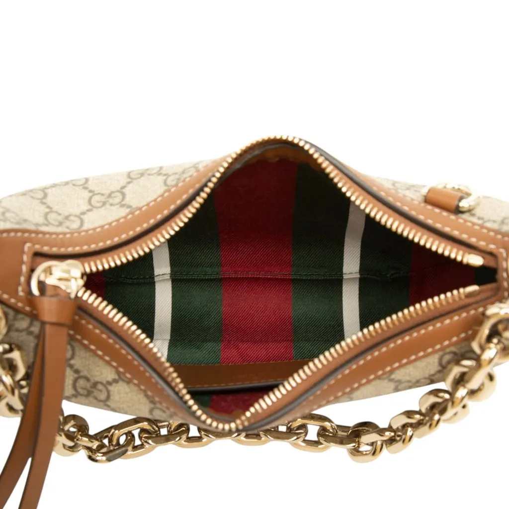 Gucci Small GG Supreme Emblem Shoulder Bag Beige Canvas Very good - Model View