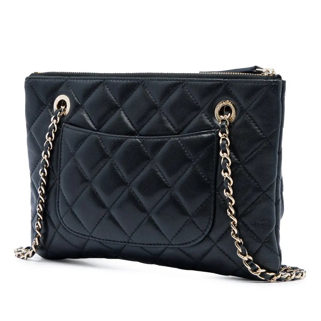 Chanel Quilted Lambskin Double Case with Chain Black Leather Very good - Back View