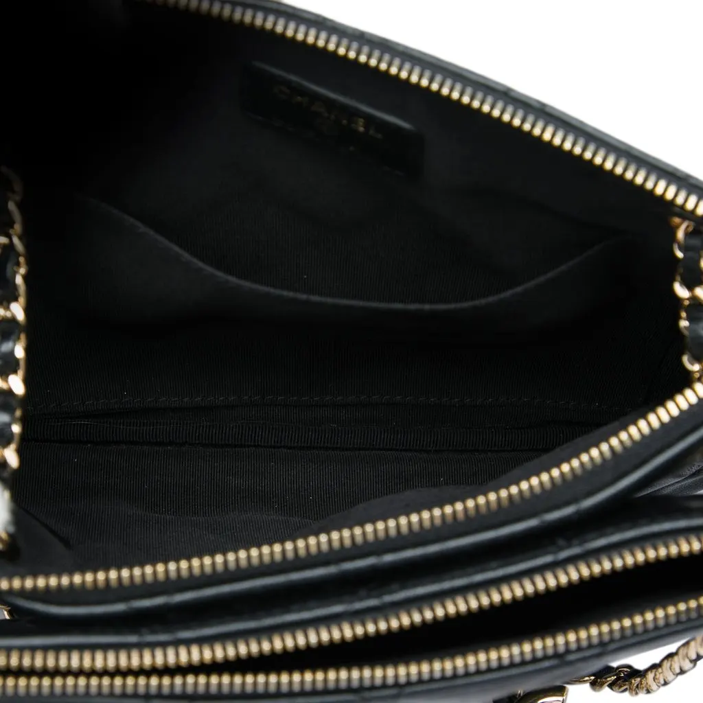 Chanel Quilted Lambskin Double Case with Chain Black Leather Very good - Model View