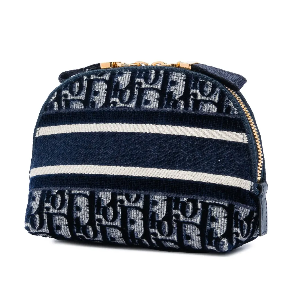 Dior Oblique Embroidered Velvet Cosmetic Pouch Blue Velvet Very good - Back View