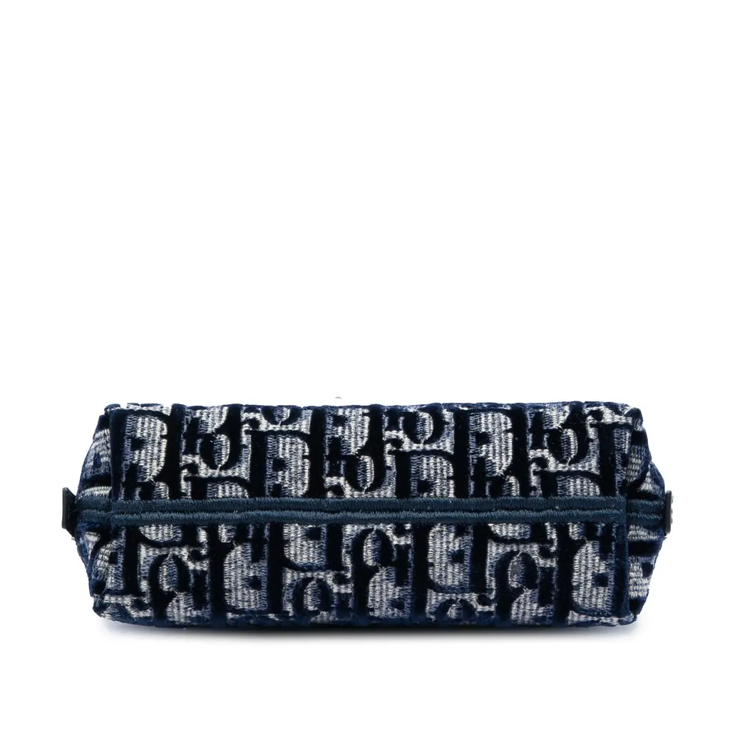 Dior Oblique Embroidered Velvet Cosmetic Pouch Blue Velvet Very good - Inside View