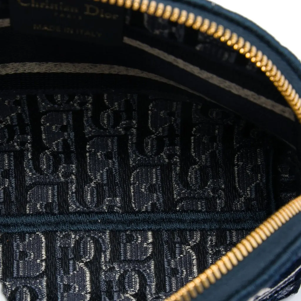 Dior Oblique Embroidered Velvet Cosmetic Pouch Blue Velvet Very good - Model View